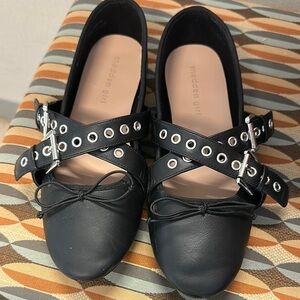 Madden Girl Black Flats with Studded Straps